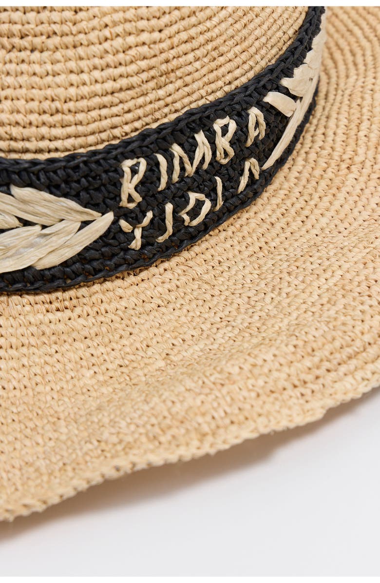 Bimba y Lola Raffia Embroidered Band Hat, Alternate, color, Black