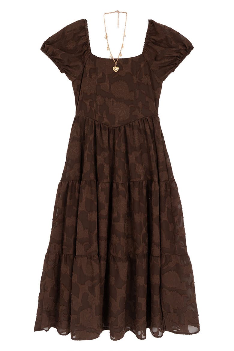Kids' Burnout Chiffon Dress & Necklace Set, Main, color, BROWN