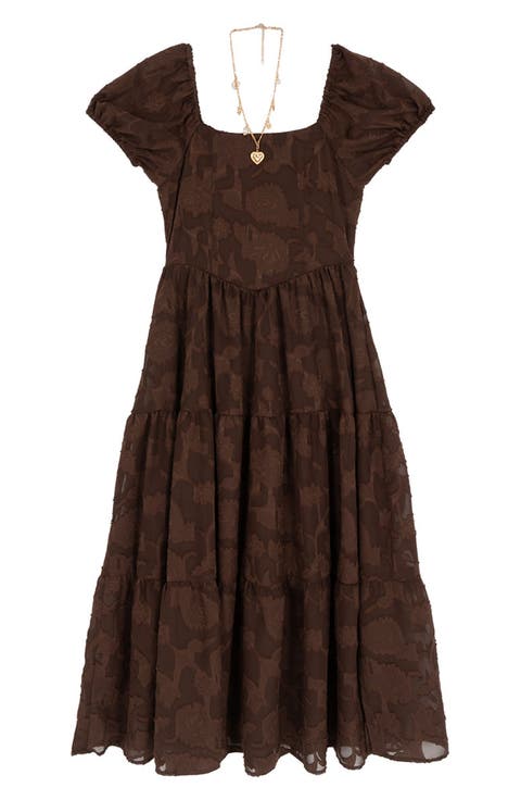 Kids' Burnout Chiffon Dress & Necklace Set
