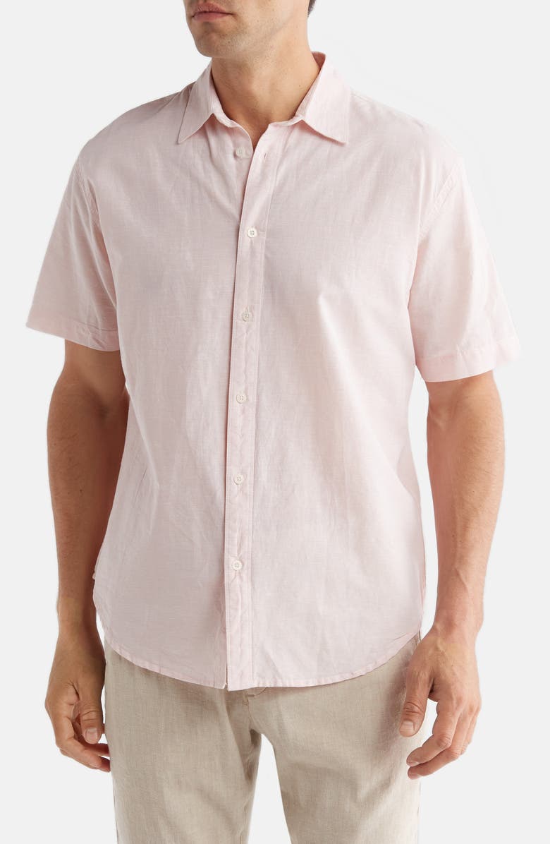 Coastaoro Dax Short Sleeve Linen Blend Button-Up Shirt, Main, color, Coral
