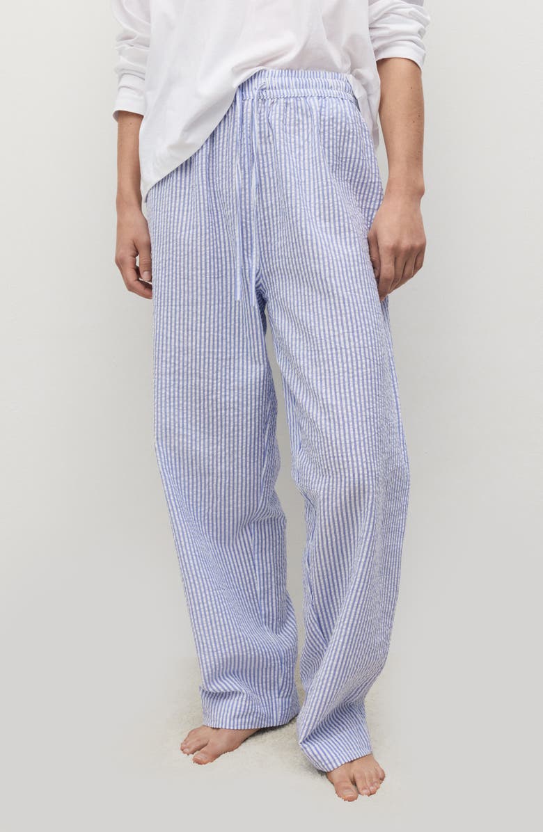 MANGO Stripe Cotton Seersucker Pajamas, Alternate, color, China Blue