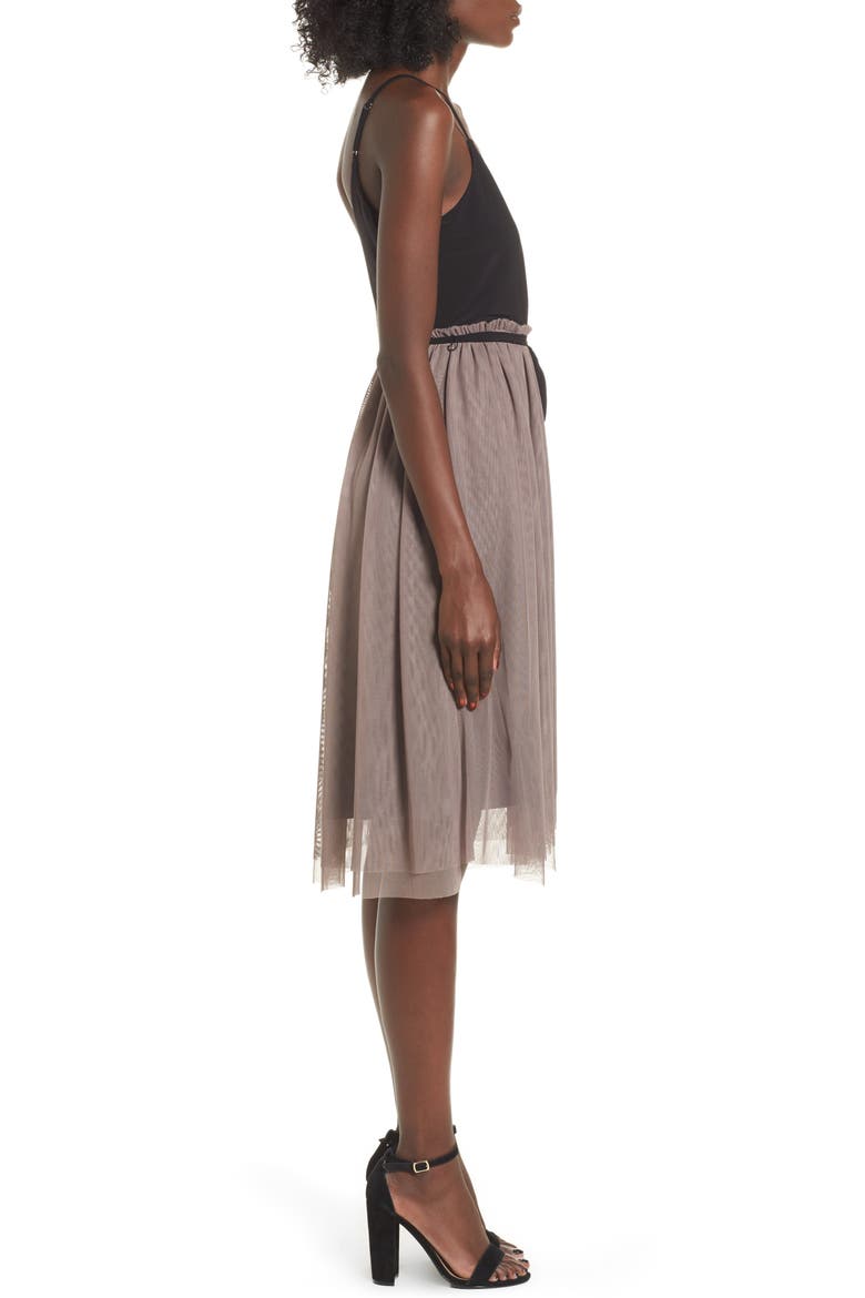 Mixed Media Midi Dress, Alternate, color, TAN DUSK