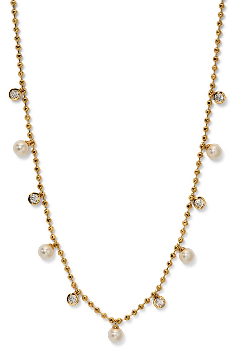 Esme Crystal & Faux Pearl Station Necklace, Main, color, GOLD
