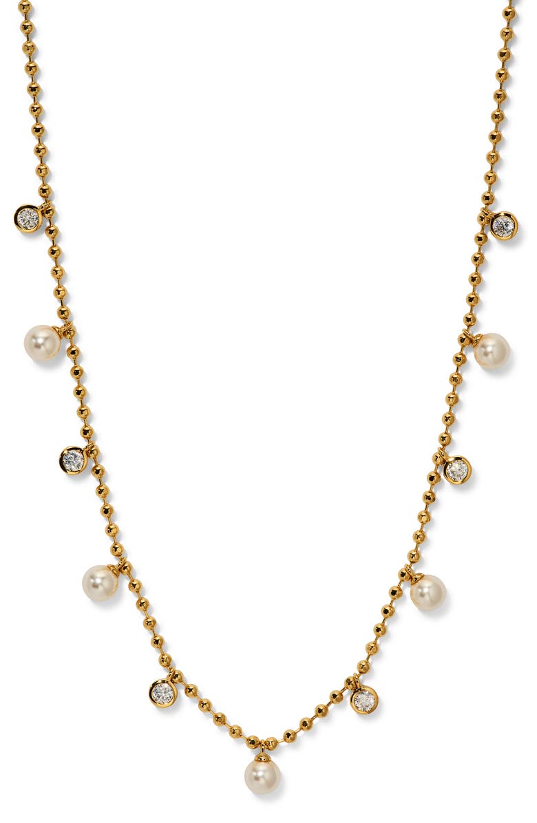 Nadri Esme Crystal & Faux Pearl Station Necklace, Main, color, Gold