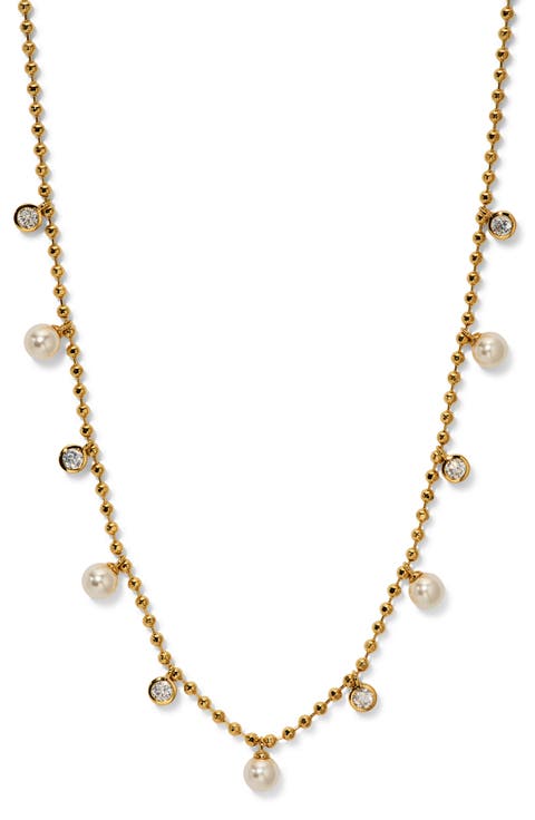 Esme Crystal & Faux Pearl Station Necklace