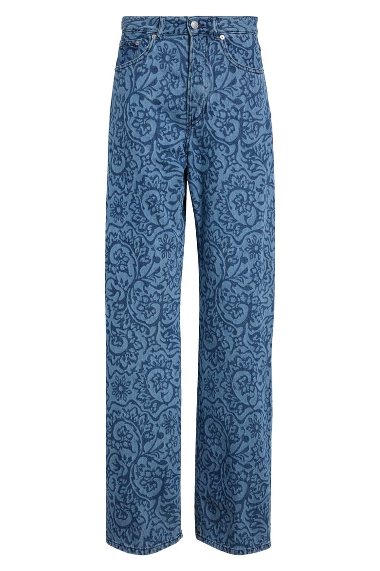 Peyton Laser Print Straight Leg Jeans, Main, color, BLUE