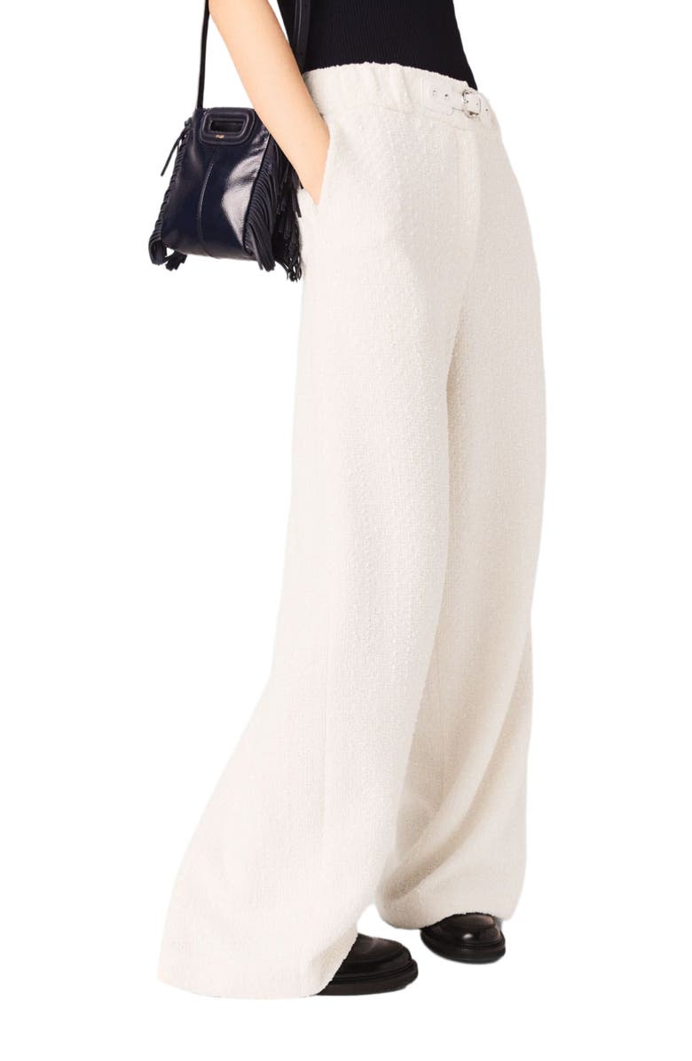 maje Wide-leg tweed trousers, Main, color, Ecru