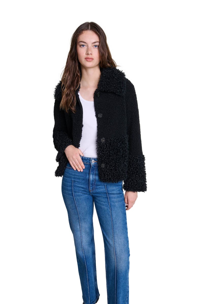 maje Curly jacket, Alternate, color, Black