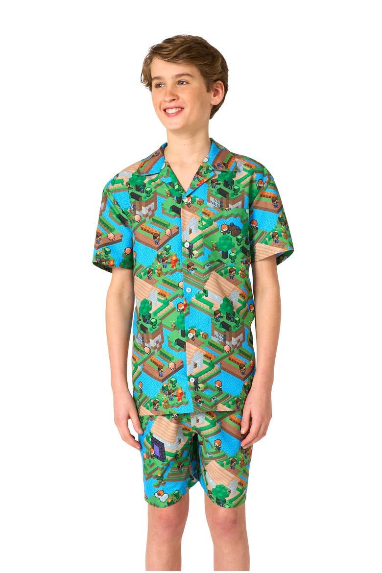 Kids' Minecraft - Overworld Shirt & Shorts Set, Alternate, color, Green
