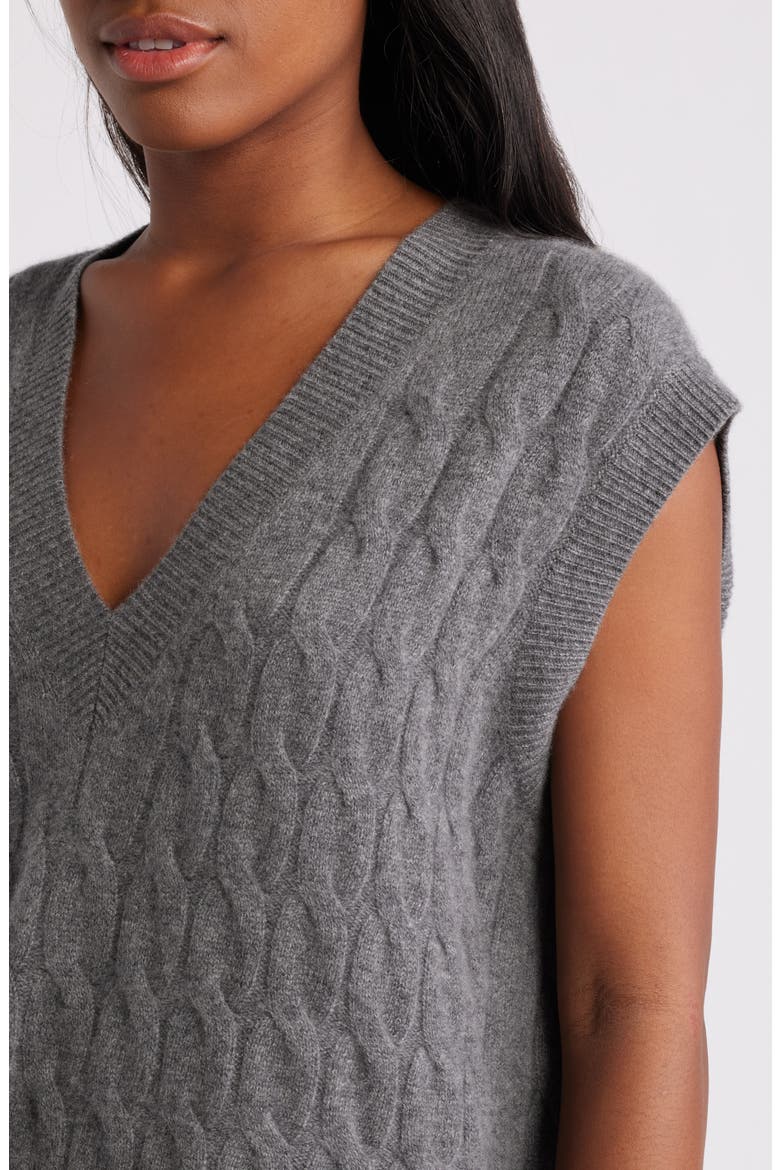 Cable V-Neck Cashmere Sweater Vest, Alternate, color, GREY HEATHER