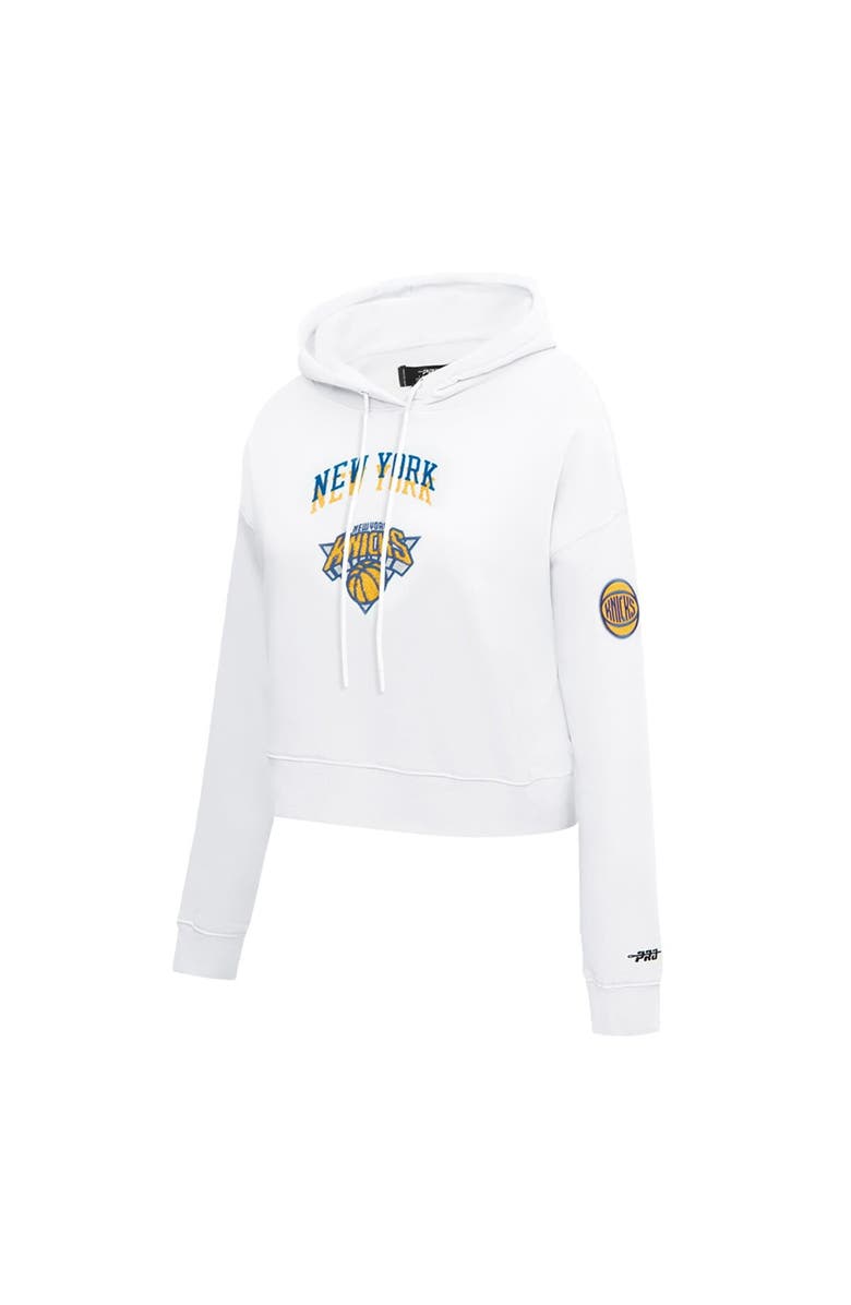 PRO STANDARD Women's Pro Standard White New York Knicks 2024/25 City Edition Chenille Applique Cropped Pullover Hoodie, Alternate, color, 