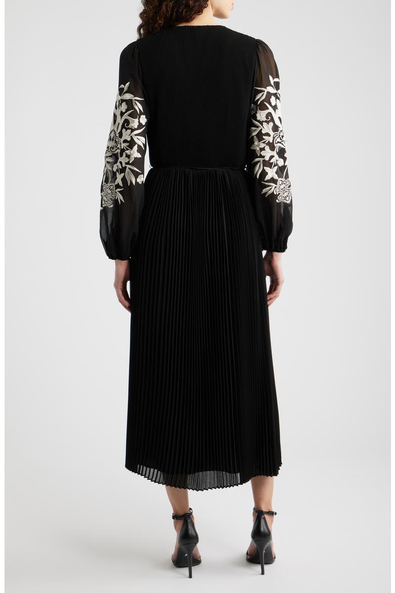 The Amanda Embroidered Long Sleeve Satin Dress, Alternate, color, NOIR