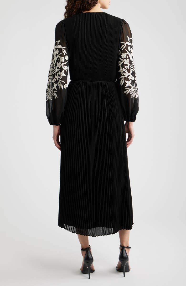 Elie Tahari The Amanda Embroidered Long Sleeve Satin Dress, Alternate, color,