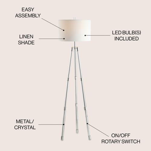 Jonathan Y Arliss 60" Surveyor's Tripod Metal/crystal Led Floor Lamp, Chrome In Chrome
