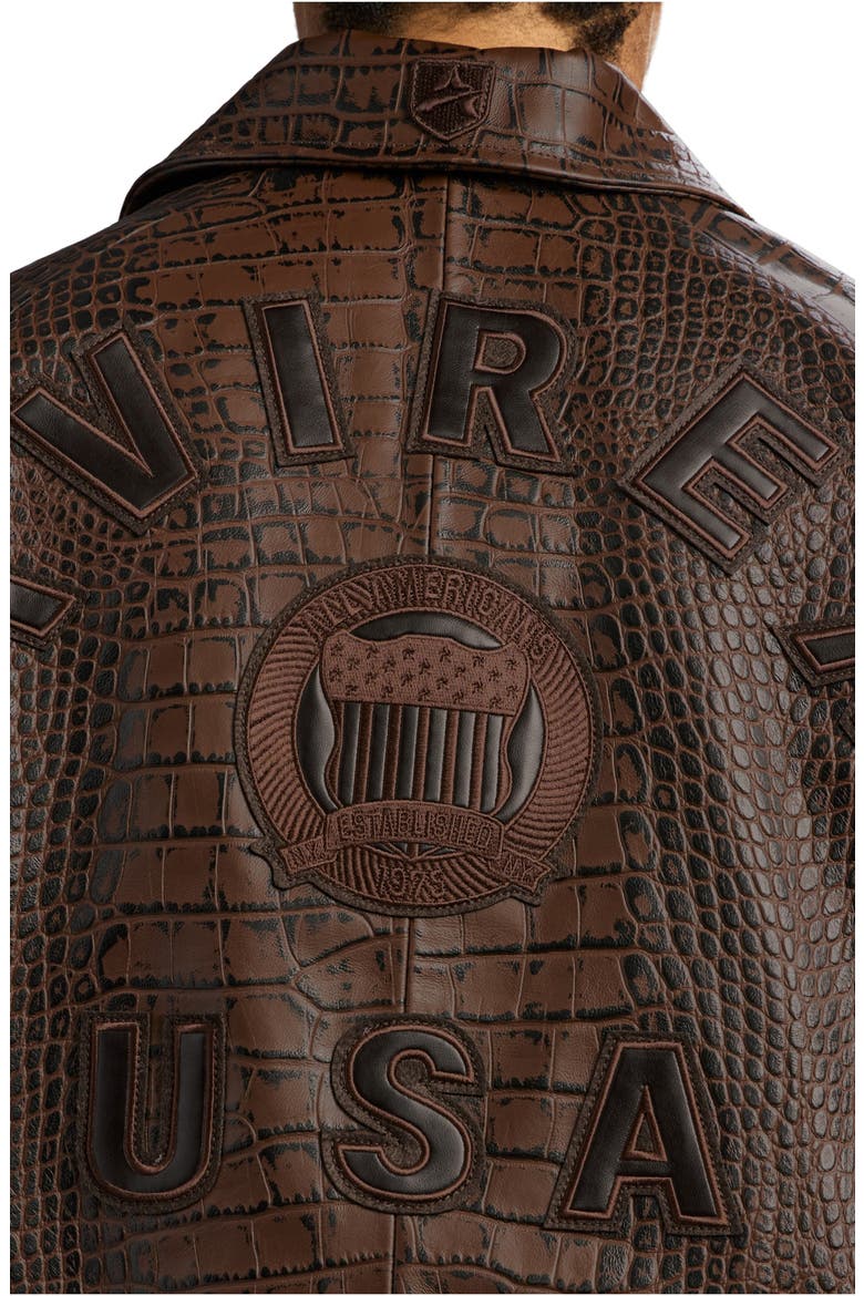 Croc Embossed Leather Icon Jacket, Alternate, color, ESPRESSO