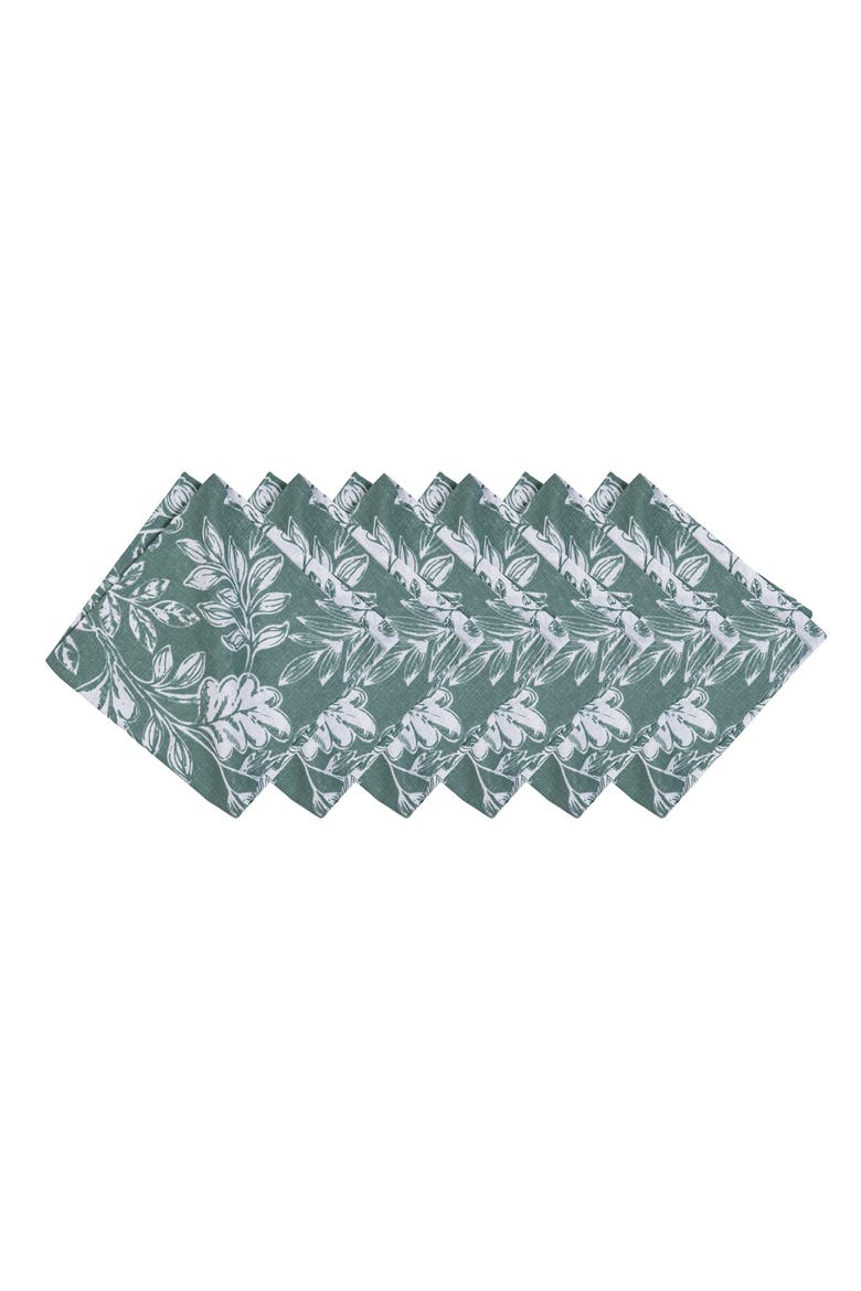 Everview Sage Botanical 100% Cotton Set of 6 Cloth Napkins, Main, color, Green