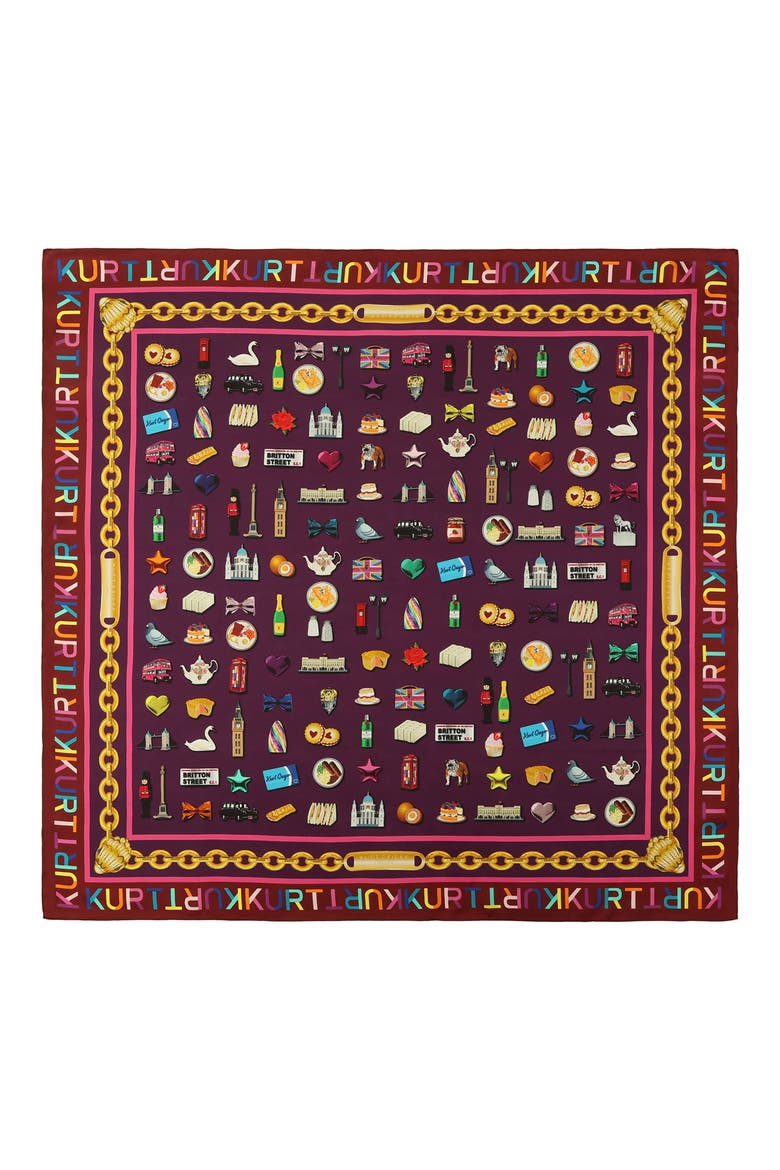 London Icons Print Silk Square Scarf, Alternate, color, CLASSIC RAINBOW