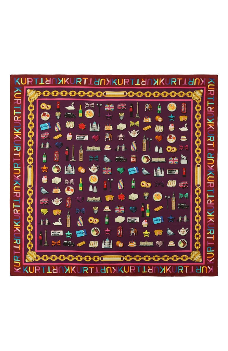 Kurt Geiger London London Icons Print Silk Square Scarf, Alternate, color, Classic Rainbow