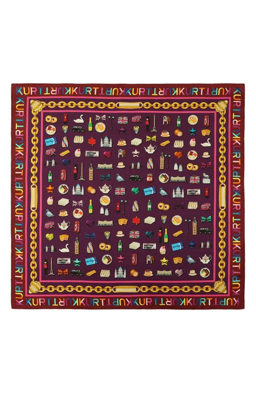 Kurt Geiger London London Icons Print Silk Square Scarf In Burgundy