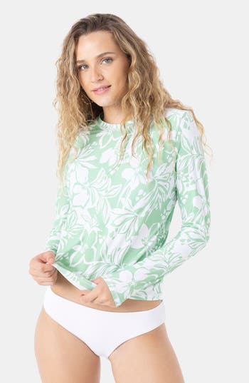 Roxy Oceanside Sea Skippin Long Sleeve Cover-up Shirt In Green