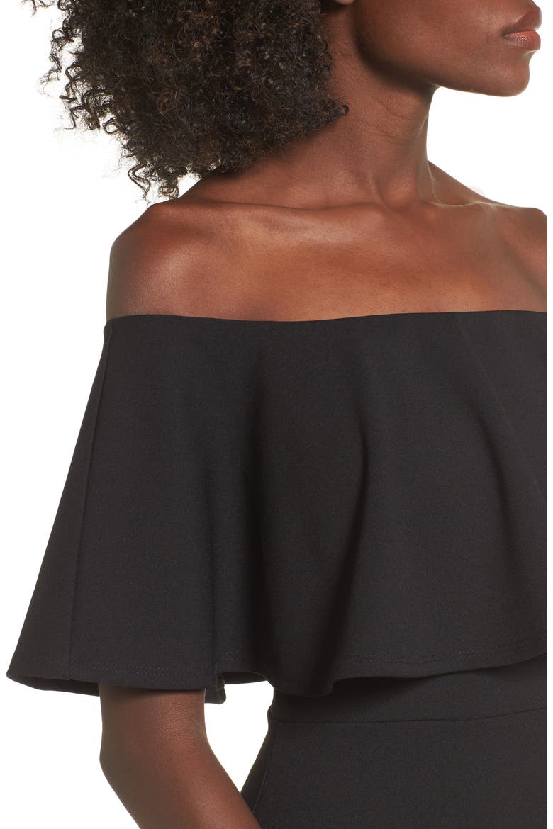 Ruffle Off the Shoulder Body-Con Dress, Alternate, color, BLACK