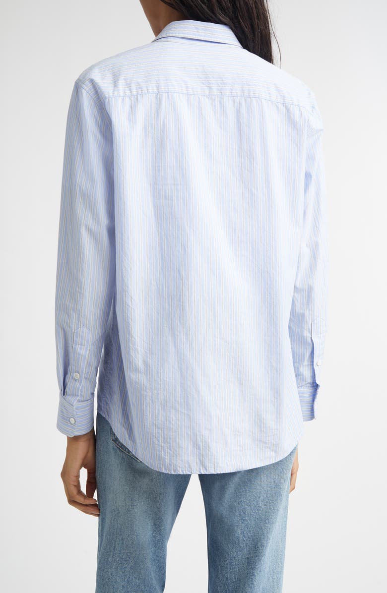 Nili Lotan Raphael Stripe Cotton Button-Up Shirt, Alternate, color, Ciel Stripes