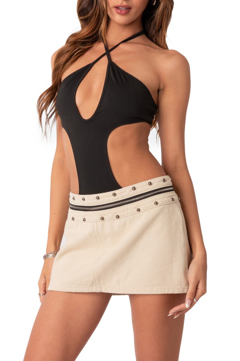 Unity Cutout Halter Bodysuit, Alternate, color, BLACK