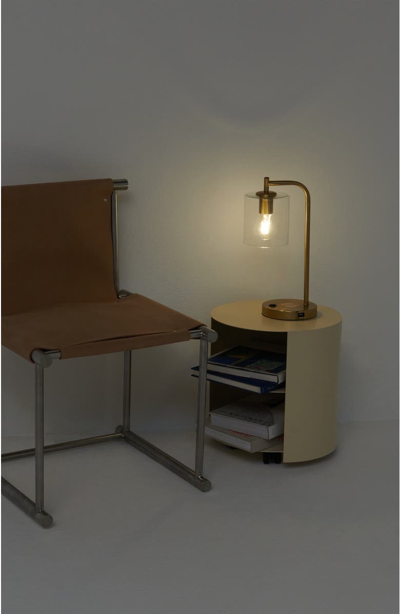 Brightech Elizabeth 5.5" Glass Shade LED Table Lamp with USB and Wireless Charging Pad, Bulb Included, Alternate, color, Polished Brass