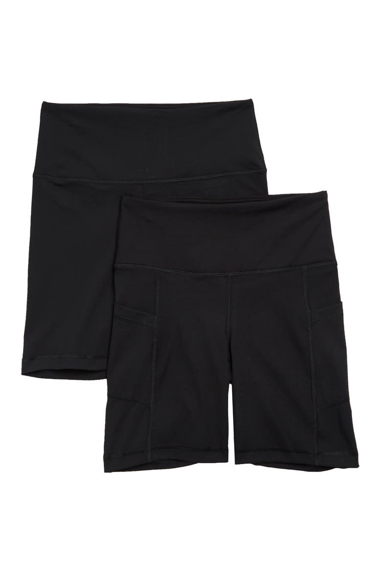 Set of 2 Lux High Waist Bike Shorts, Main, color, BLACK BLACK