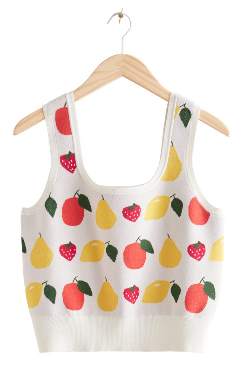 Jacquard Knit Fruit Crop Top, Alternate, color, OFFWHITE W. FRUIT JACQUARD