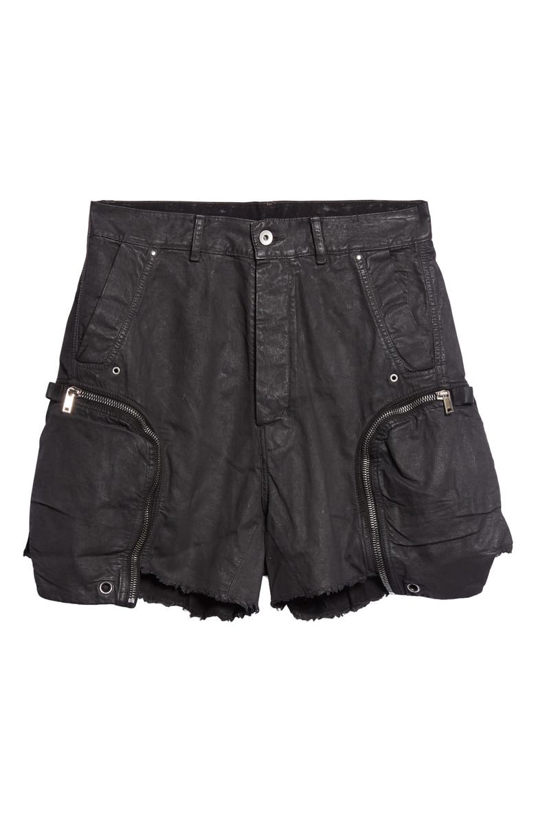 Rick Owens DRKSHDW Bauhaus Frayed Denim Shorts, Main, color, Black