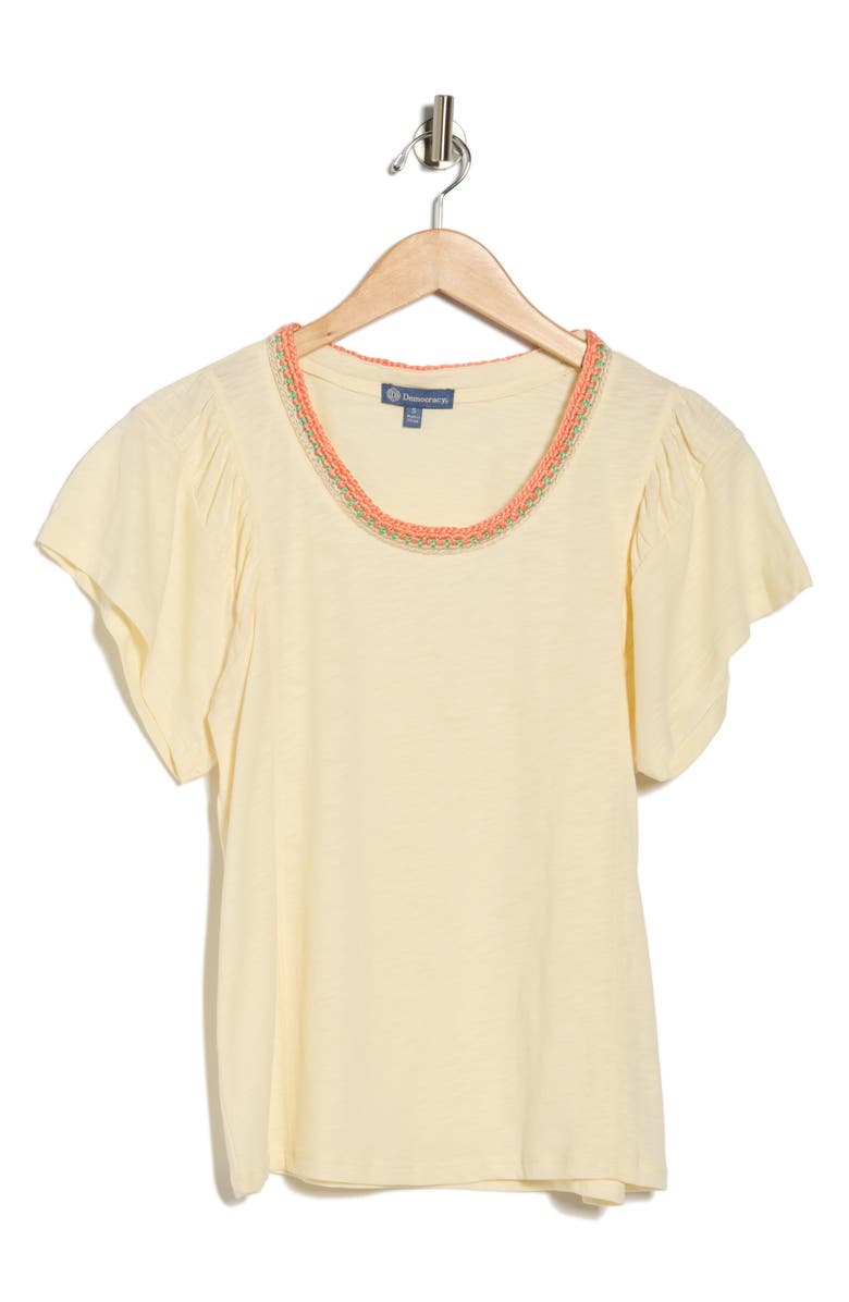 Democracy Crochet Trim T-Shirt, Alternate, color, Vanilla