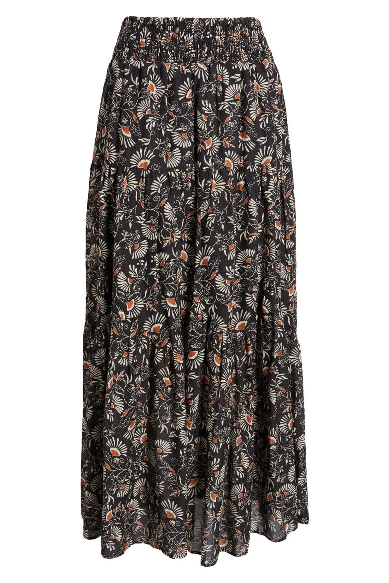 Peony Floral Tiered Cotton Maxi Skirt, Alternate, color, CASSIA