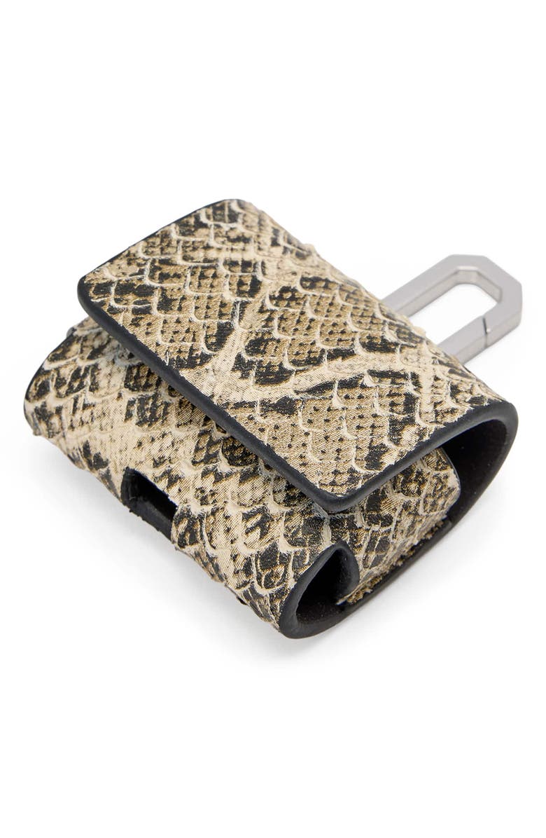 AllSaints Snakeskin Embossed Leather AirPod Case, Alternate, color, Desert White