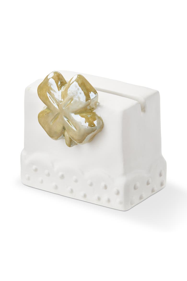 Four Leaf Clover Mini Photo Holder Frame Green Earthenware 2.5 x 1.25 x 2.5 in, Main, color, White