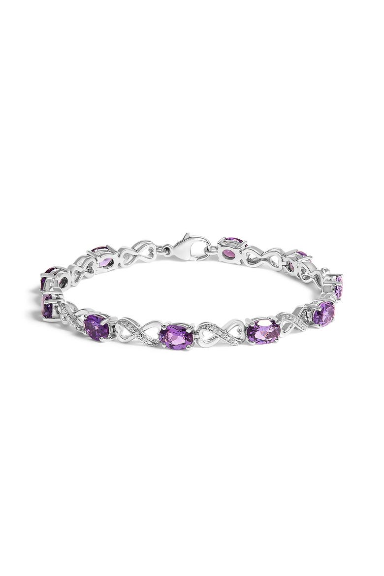 Silver Oval Purple Amethyst and Diamond Infinity Link Bracelet, Main, color, White
