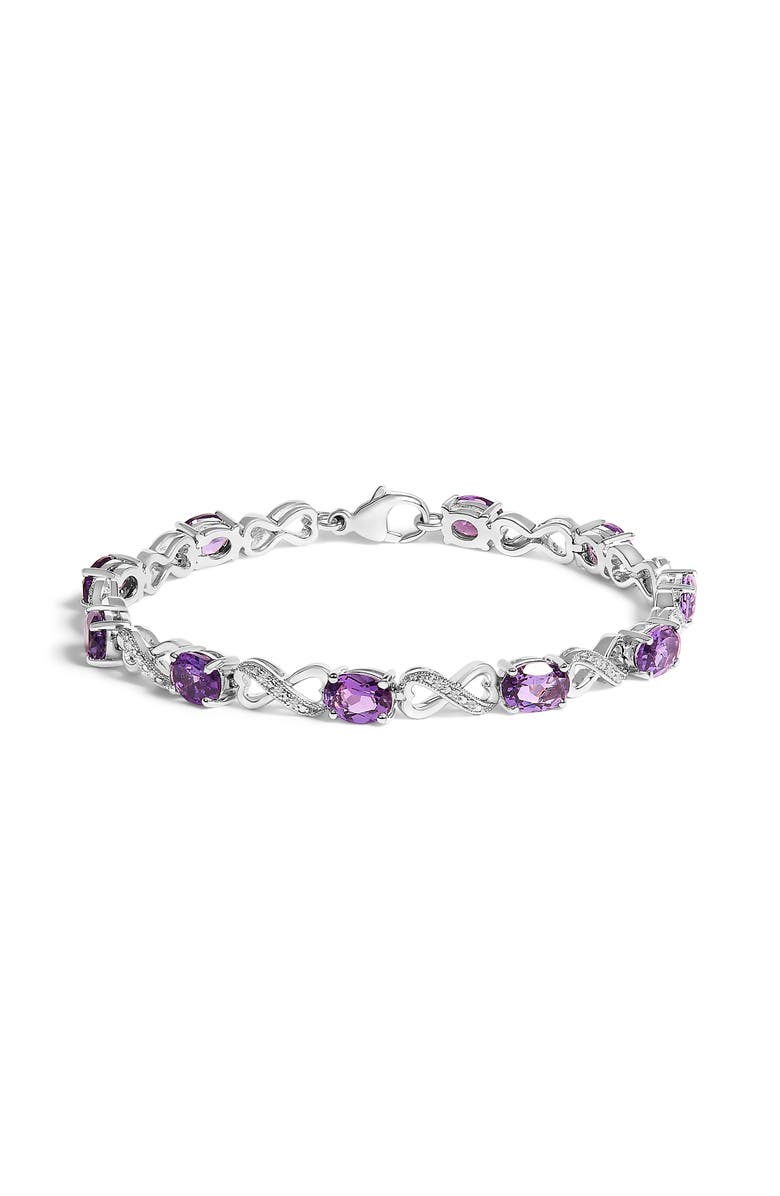Haus of Brilliance Silver Oval Purple Amethyst and Diamond Infinity Link Bracelet, Main, color, White