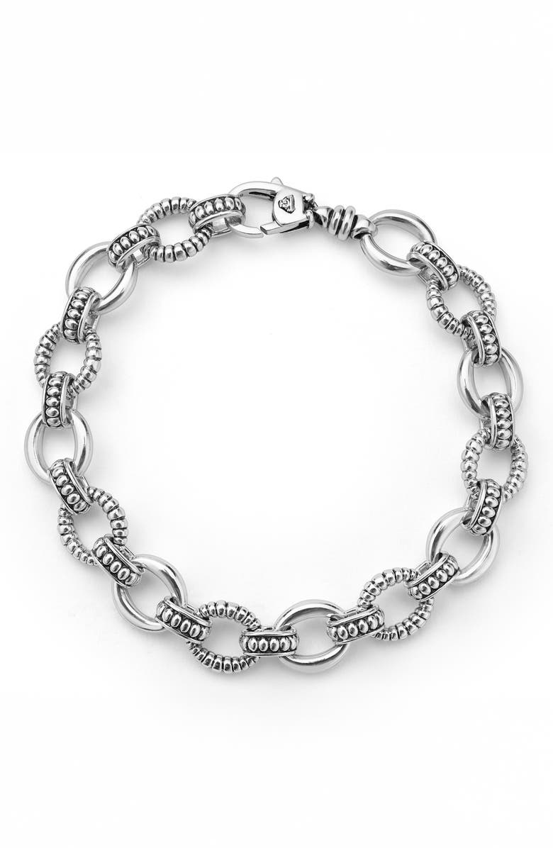 LAGOS Sterling Silver Fluted Oval Link Bracelet, Alternate, color, Silver