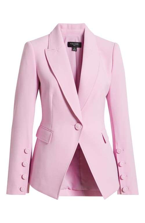 Tahari Asl Womens One Button Crepe Blazer Floral Print Tie Neck Sleeveless Top Wide Leg Crepe Pants In Pink Macaroon