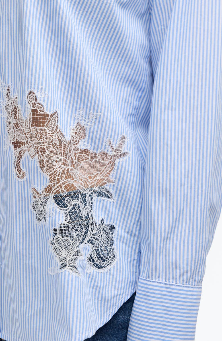 Embroidered Flower Poplin Button-Up Shirt