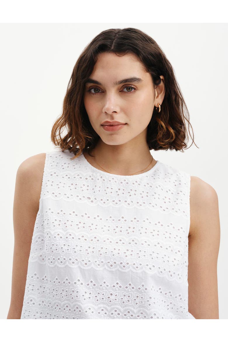 Gloria Cotton Broderie Sleeveless Top, Alternate, color, White
