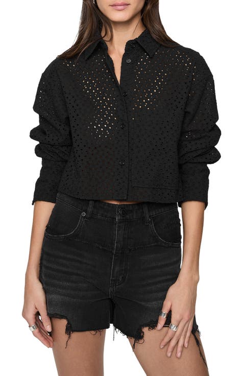 Juna Crop Cotton Eyelet Button-Up Shirt