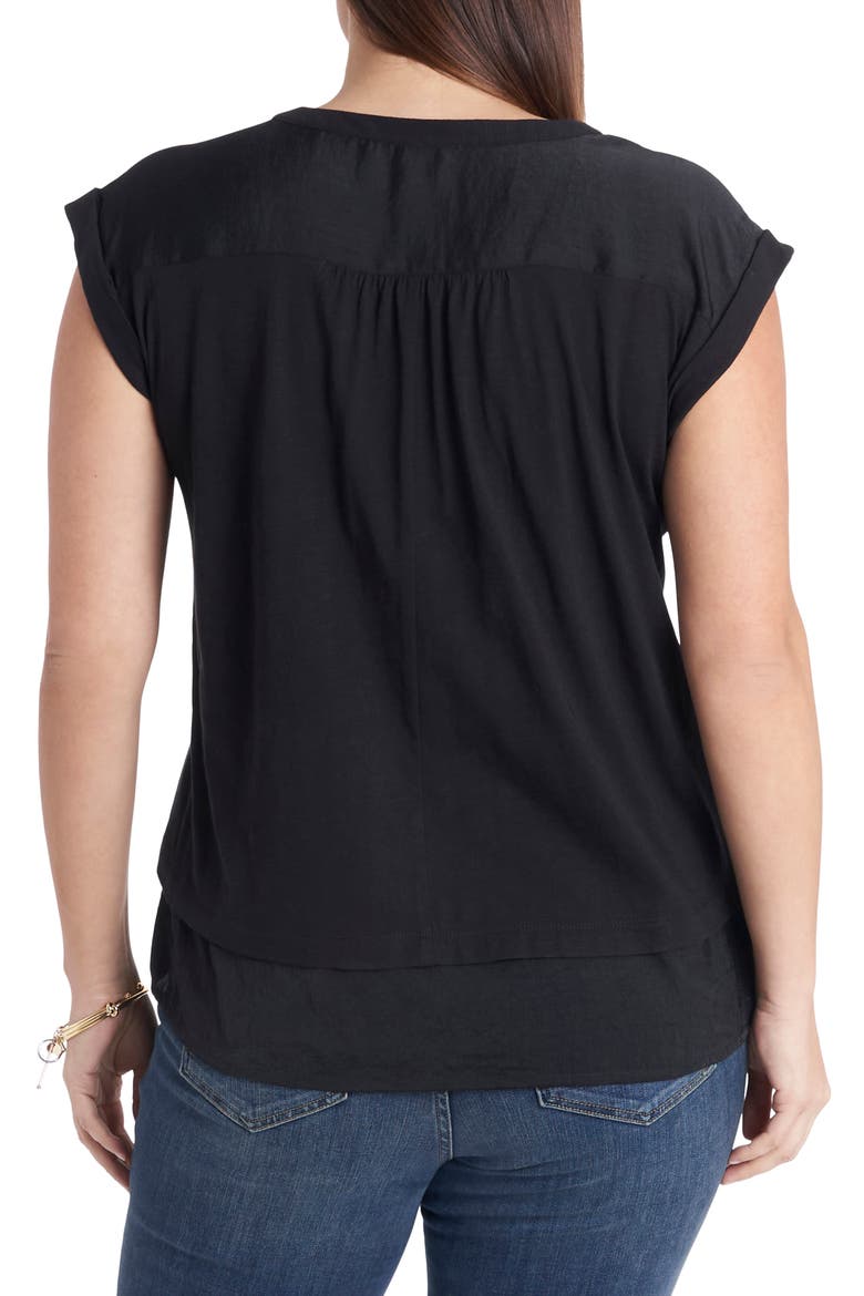Mixed Media Layered Henley Top, Alternate, color, RICH BLACK