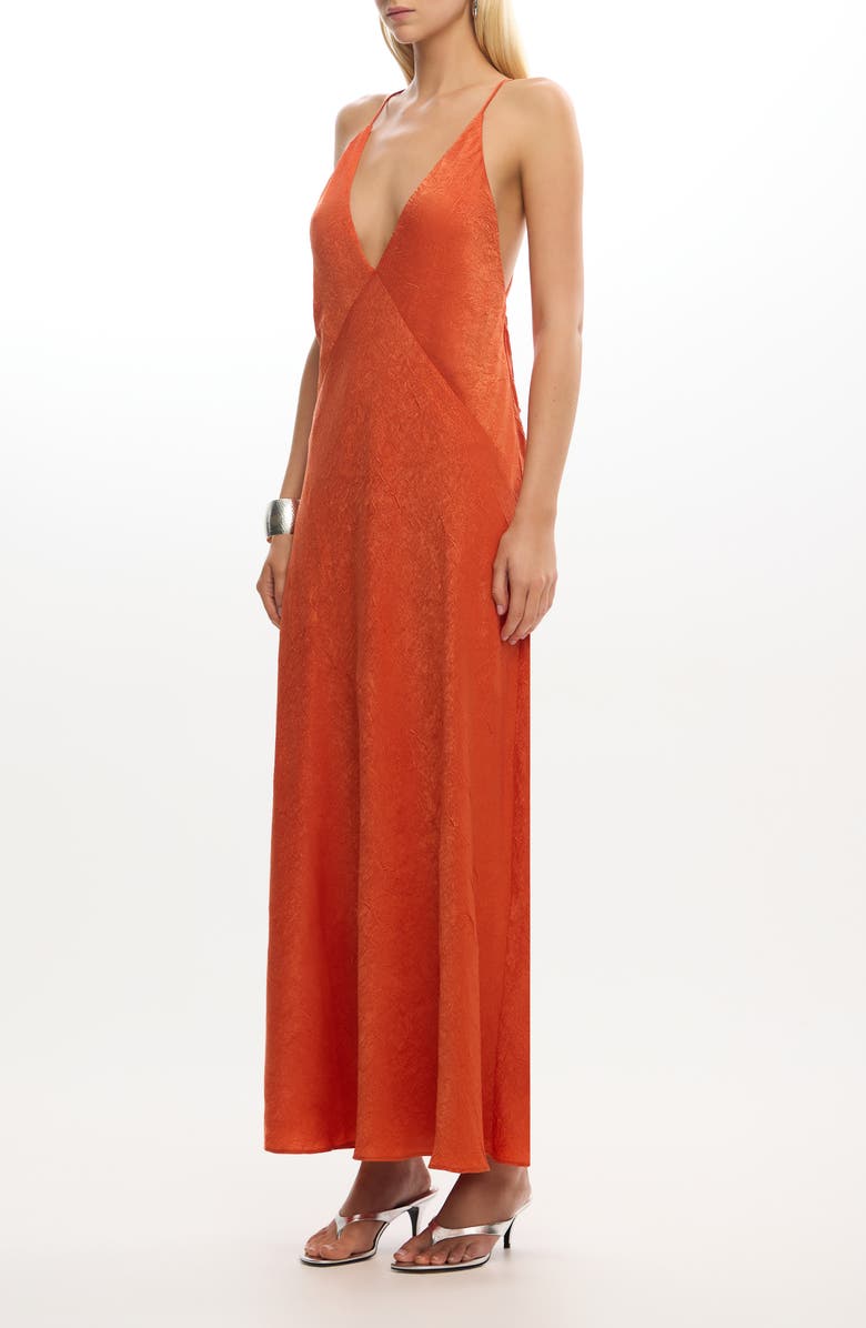 Significant Other Arielle Plunge Back Crushed Satin Maxi Slipdress, Alternate, color, Rust