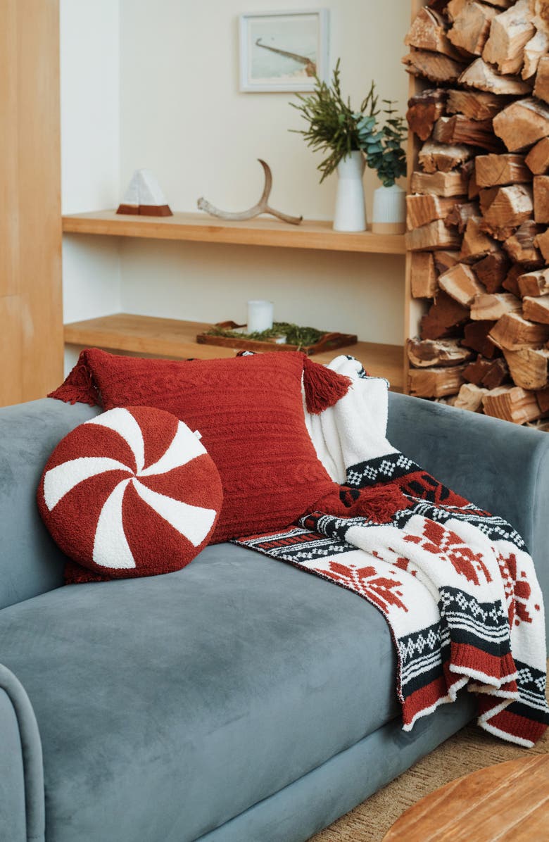 Barefoot Dreams<sup>®</sup> CozyChic<sup>®</sup> Peppermint Accent Pillow, Alternate, color, Cream-Crimson