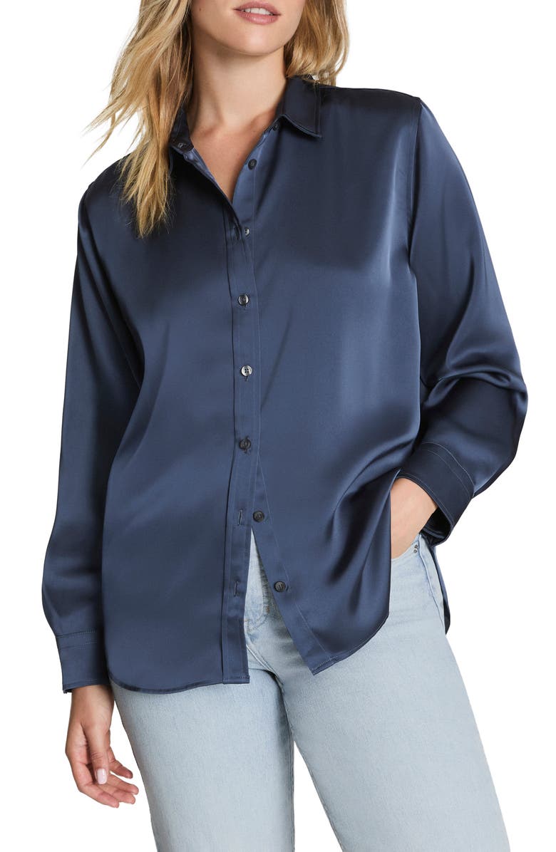 SPANX<sup>®</sup> Better Than Silk Button-Down Shirt, Main, color, Earth Stone