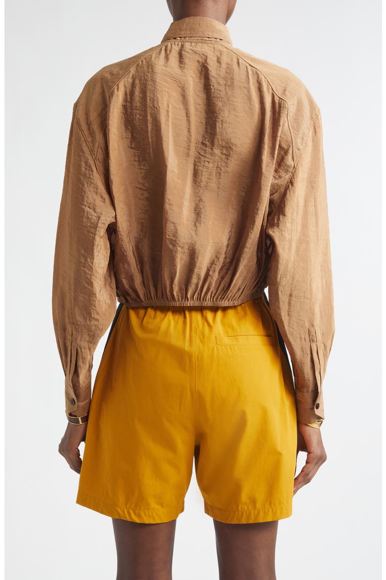 Gathered Taffeta Tie Neck Top, Alternate, color, CARAMEL