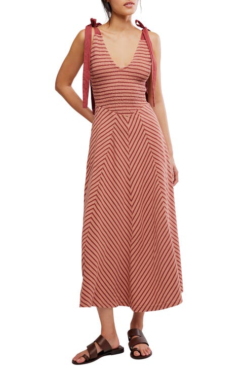 Cecelia Stripe Tie Shoulder Midi Dress