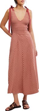 Free People Cecelia Stripe Tie Shoulder Midi Dress