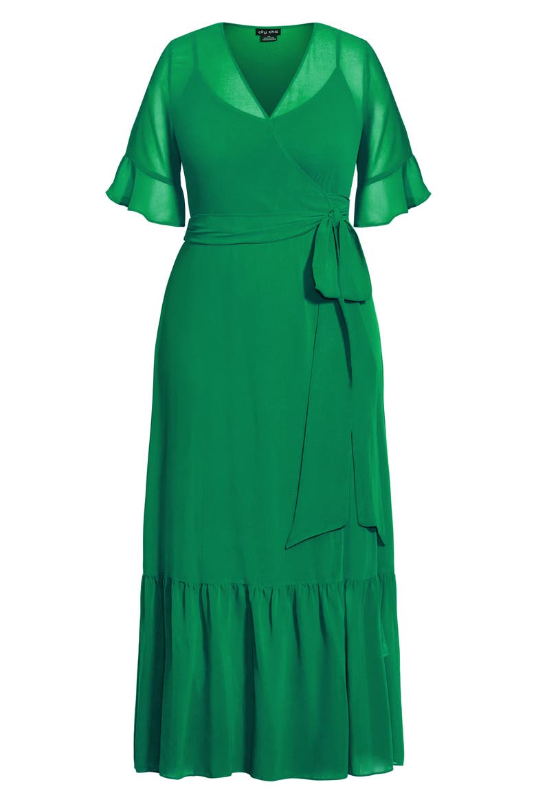 Flutter Sleeve Wrap Maxi Dress, Alternate, color, GREEN STONE